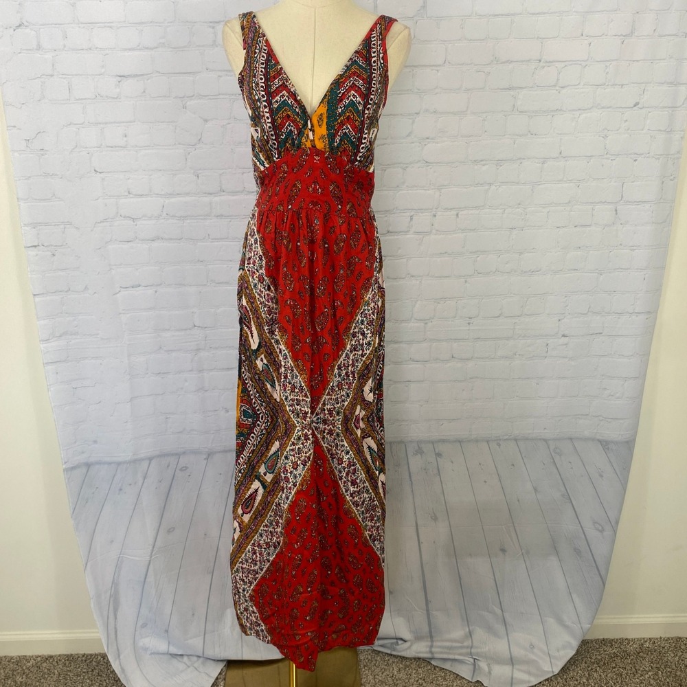 Vintage Y2K Angie Boho Paisley V Neck Maxi Dress Small